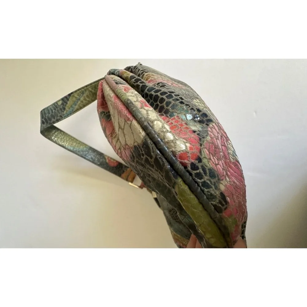 Y2K Hobo International Snakeskin Embossed Floral Leather Shoulder Bag Multi